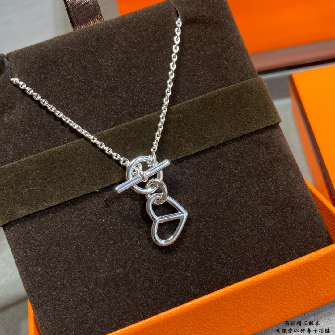 Hermès Sterling Silver LoveHNecklace
