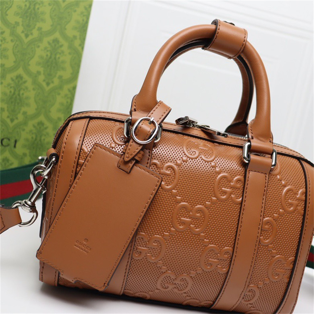 G*u*i jumbo gg mini duffle bag brown 8.6"w x 5.9"h x 4.9"d