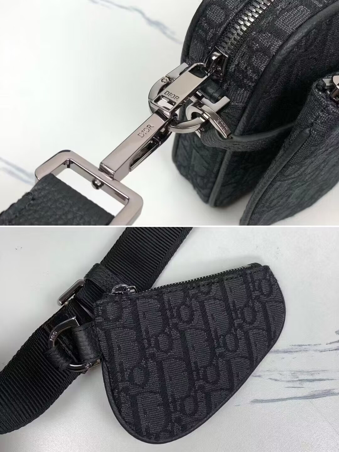 D*or saddle triple pouch black D*or oblique jacquard 18x25x5cm