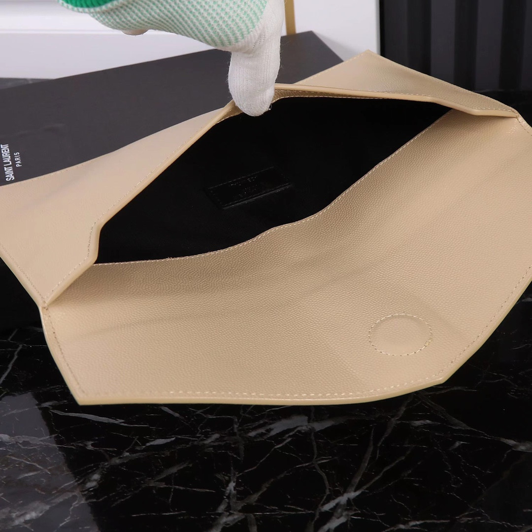 Y*L uptown pouch in grain de poudre embossed leather dark beige 10.6 x 6.2 x 0.7 inches