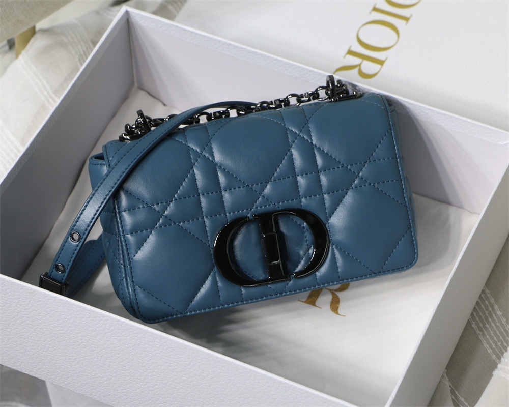 small d*or caro bag navy S*pple cannage calfskin with silver hardware 20 x 12 x 7 cm