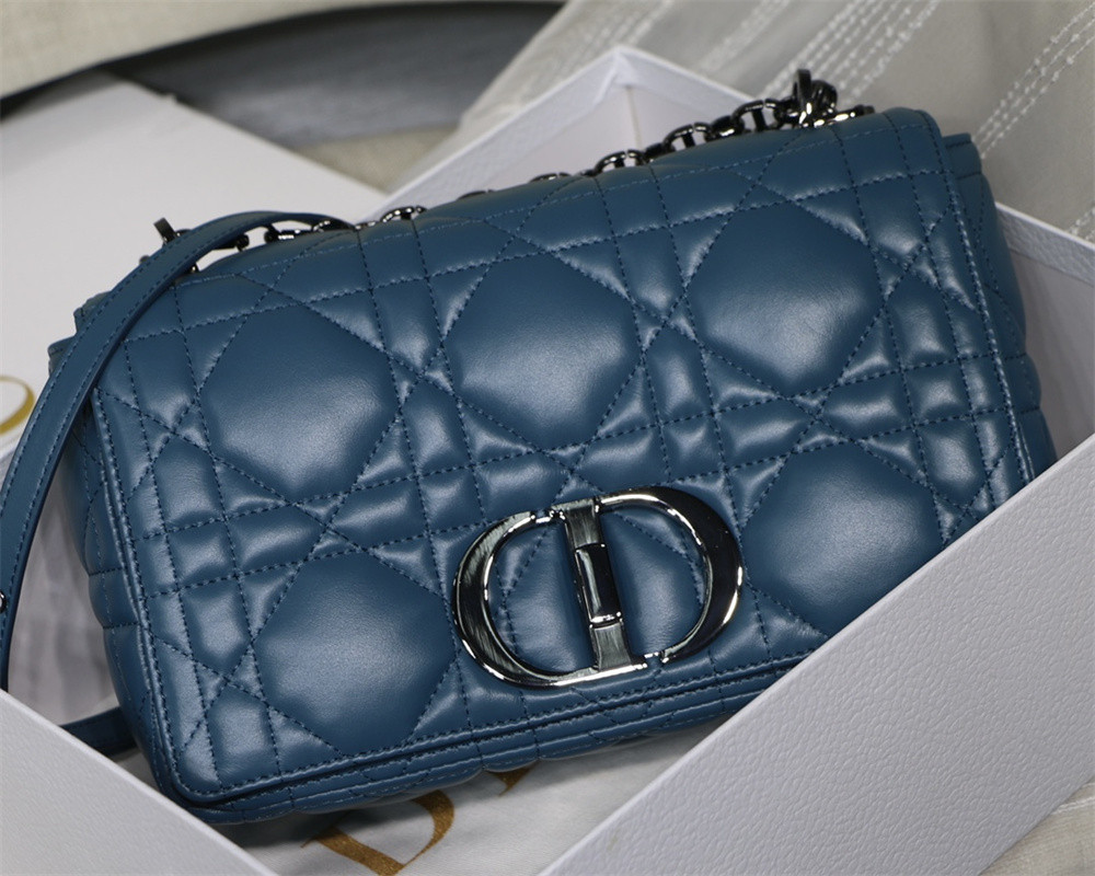 medium d*or caro bag navy S*pple cannage calfskin with silver hardware 25.5 x 15.5 x 8 cm
