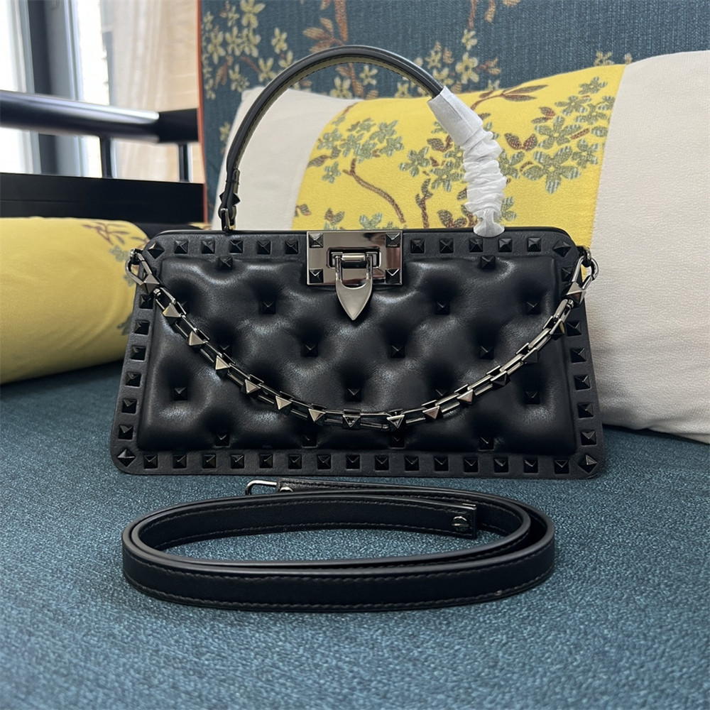 VALENTINO GARAVANI ROCKSTUD PADDED NAPPA HANDBAG BLACK