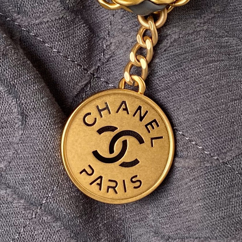 Ch*el 22 small handbag velvet grey 13.7×14.4×2.7 in