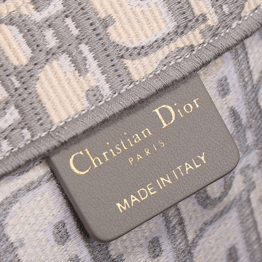 large D*or book tote ecru and gray D*or oblique embroidery 16.5 x 14 x 7.5 inches