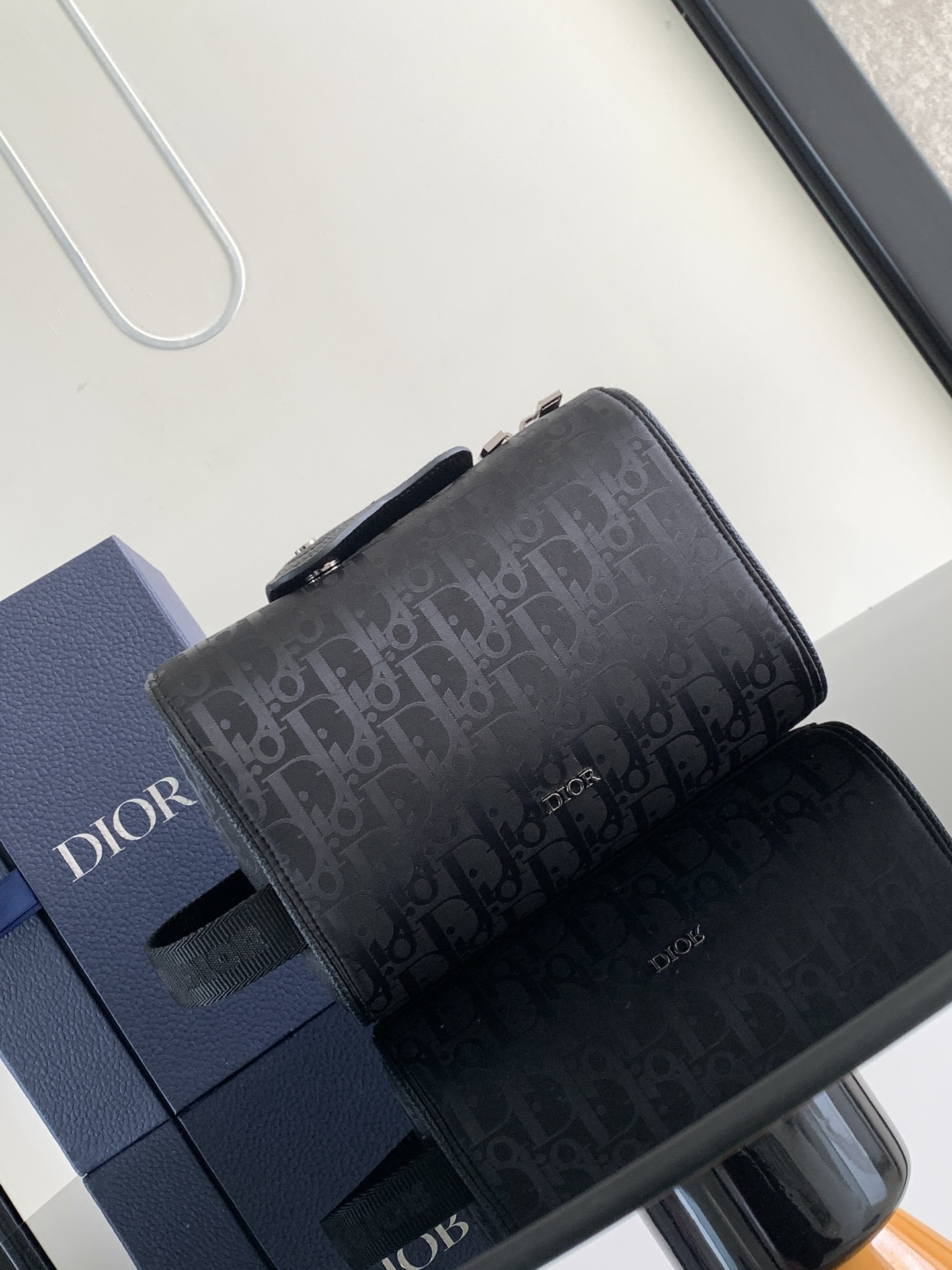 D*or lingot toiletry bag black oblique mirage technical fabric 8.5 x 5 x 4 inches