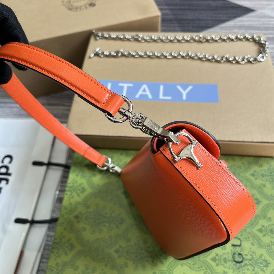G*u*i horsebit 1955 mini shoulder bag orange 7.7"w x 5-3.1"h x 2.4-1.2"d