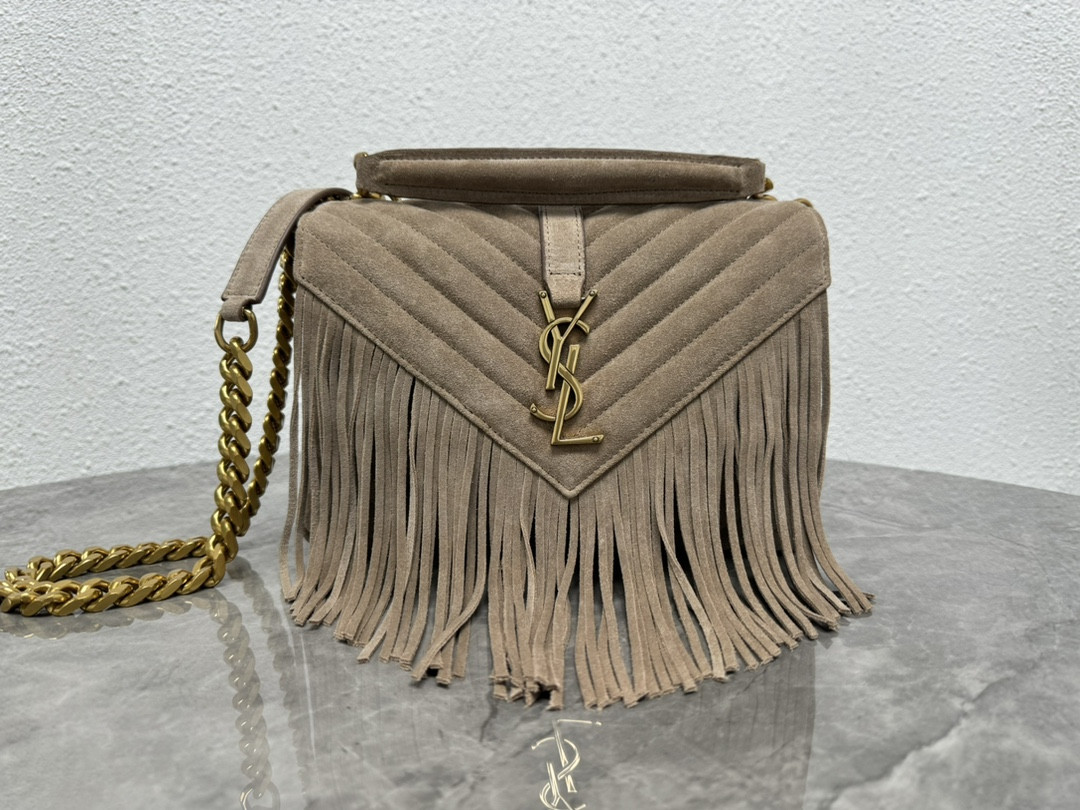 Y*L college medium in quilted suede gray 9.4 x 6.6 x 2.5 inches