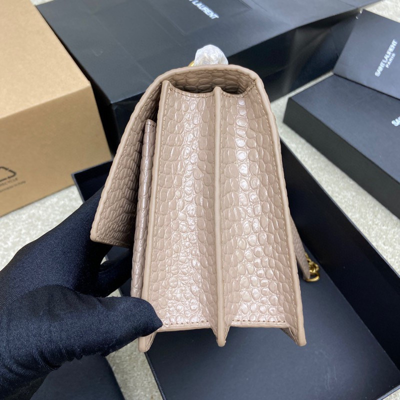 Y*L sunset medium in crocodile-embossed leather dark beige 8 x 6.2 x 2.5 inches