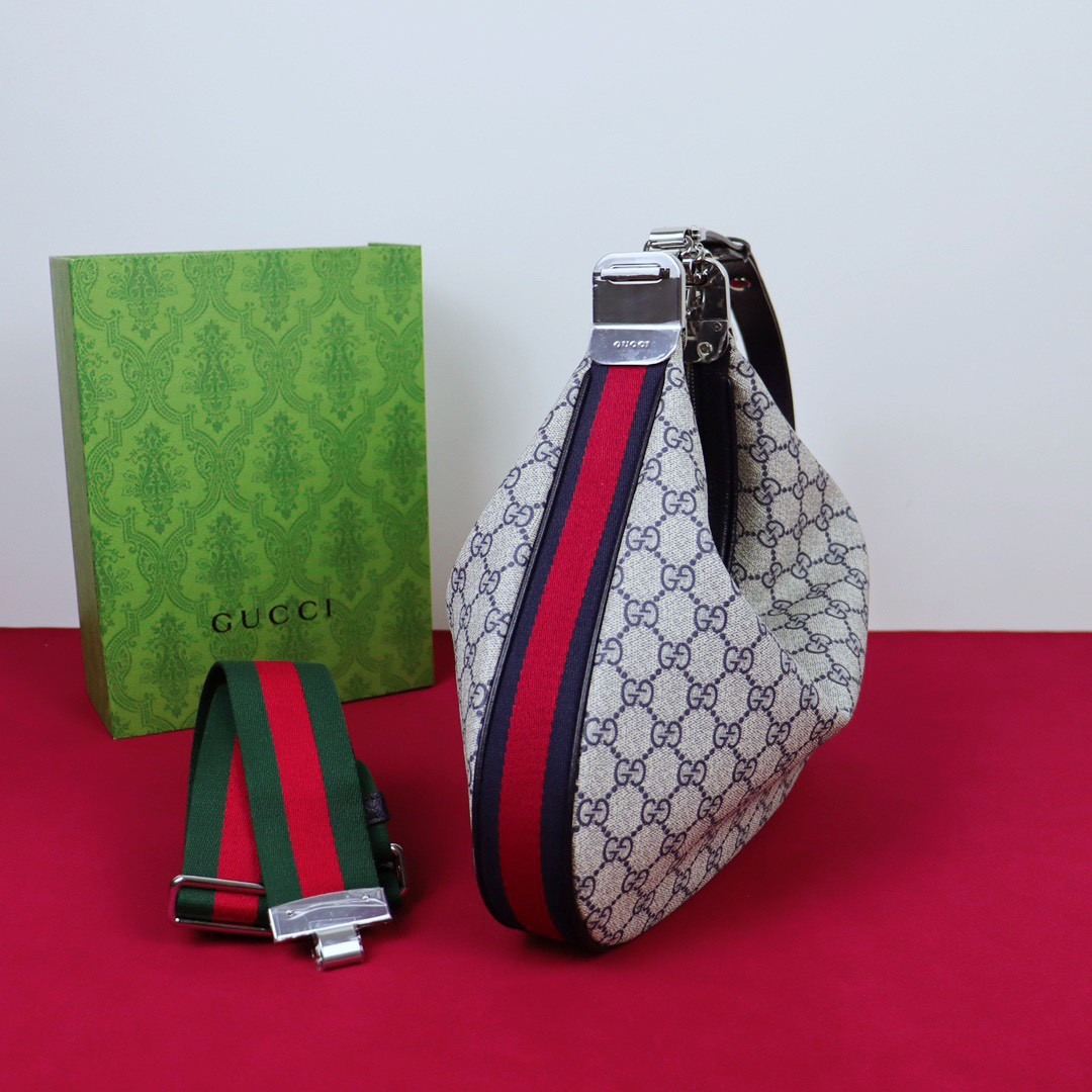 G*u*i attache medium shoulder bag beige blue 13.8″w x 12.6″h x 2.4″d