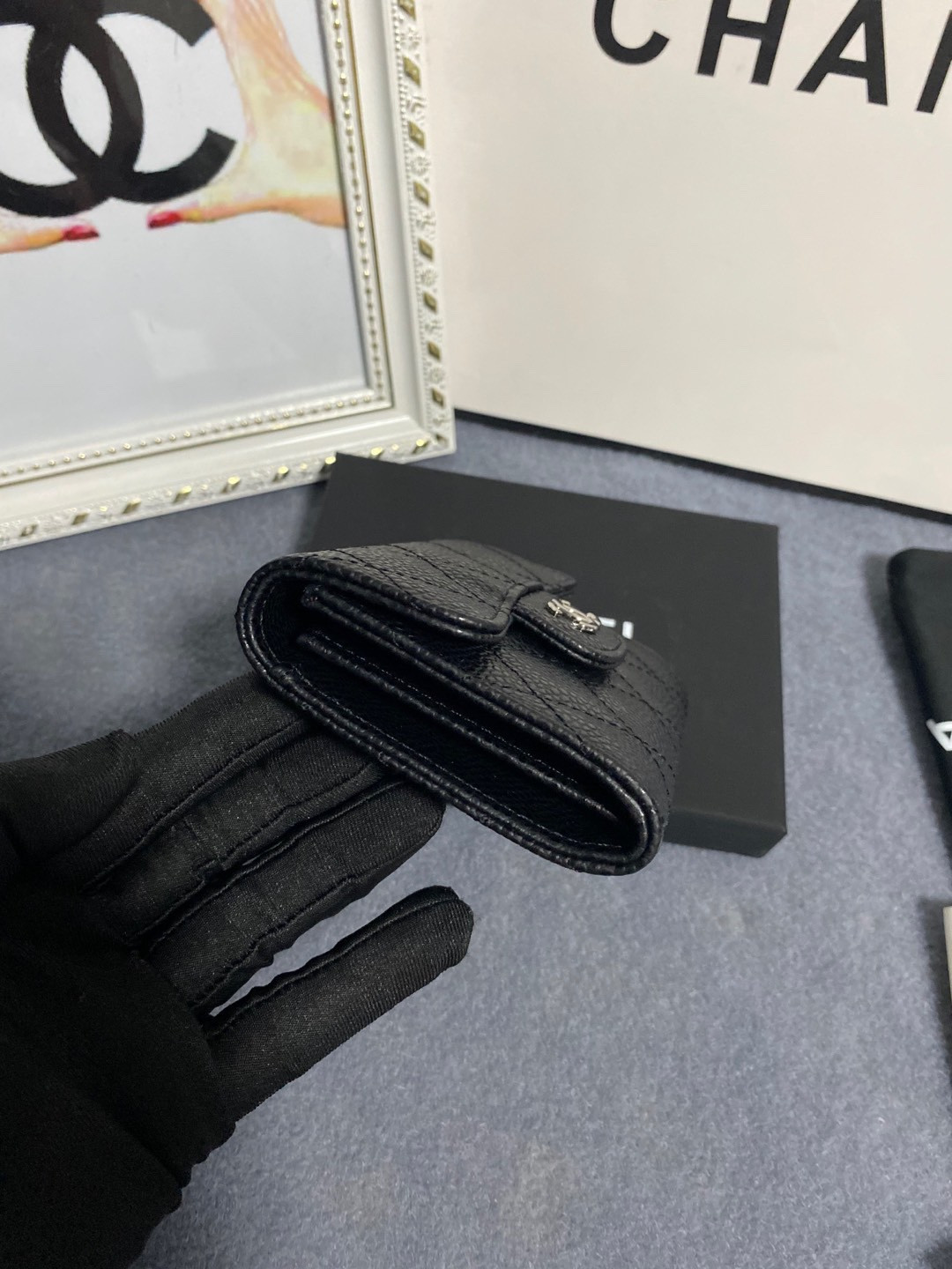 Ch*el flap wallet 12 x 8.5cm