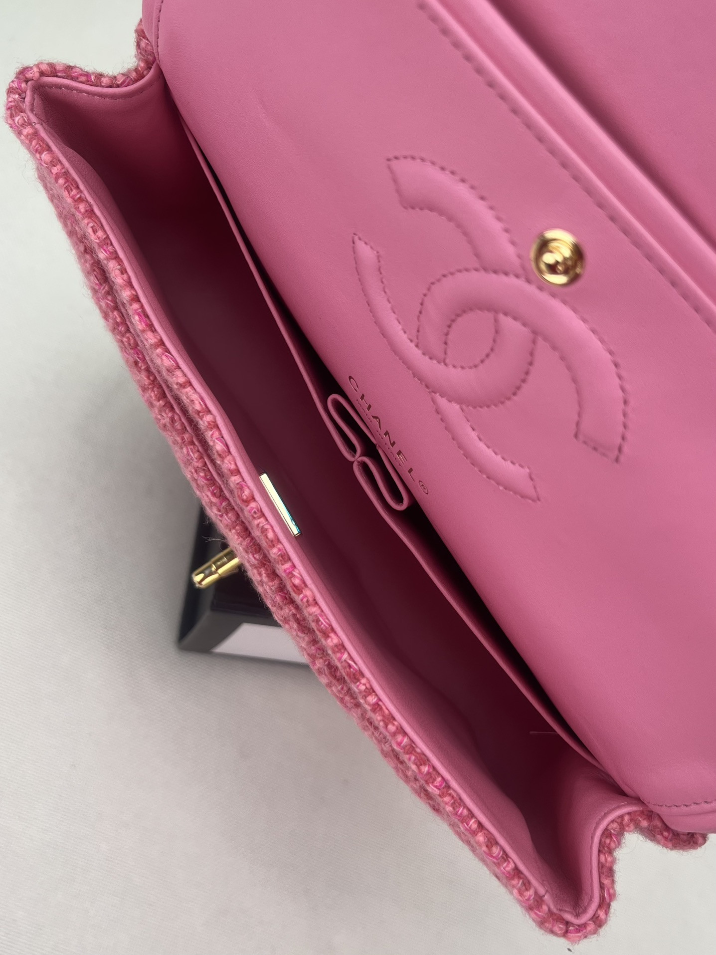 Ch*el classic 11.12 handbag tweed & gold-tone metal   6 × 9.9 × 2.5 in