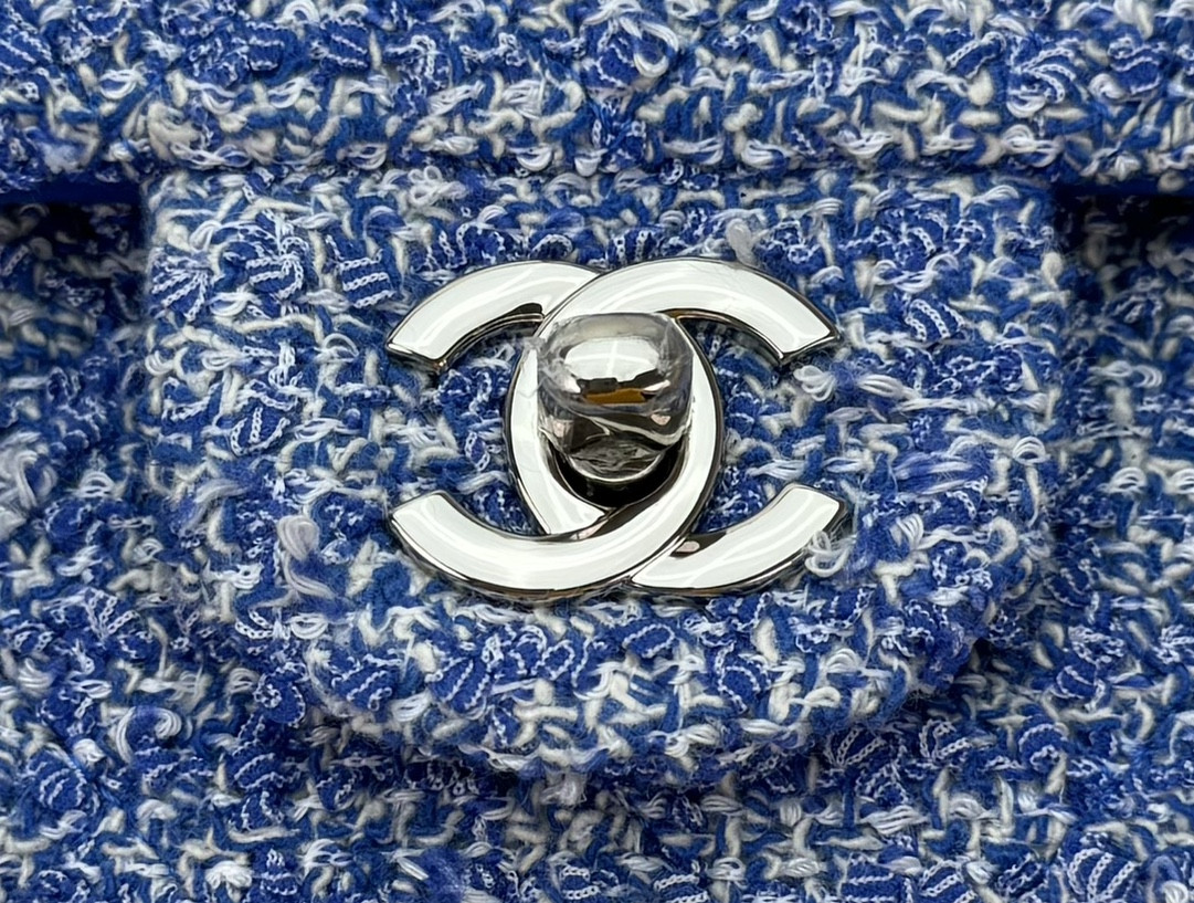 Ch*el mini classic 11.12 handbag  tweed & silver-tone metal 4.7 × 7.8 × 2.3 in