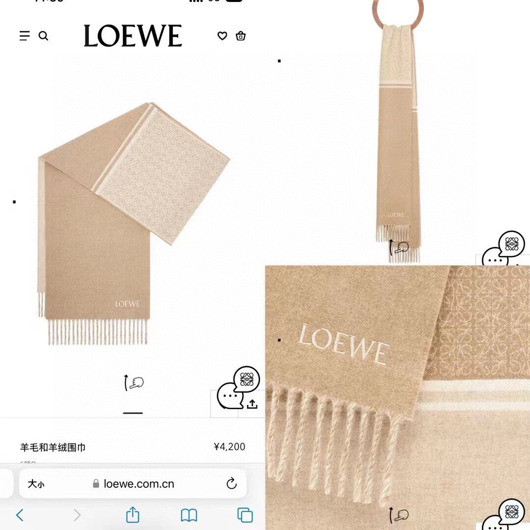 L0ew* scarf 30x182cm 90% wool 10% cashmere